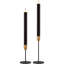 Black and Gold Candle Holder Set with 3D Moving Flame Taper Candles, Remote Control Timer, Safe Flameless Design for Home, Dining, and Festive Decor