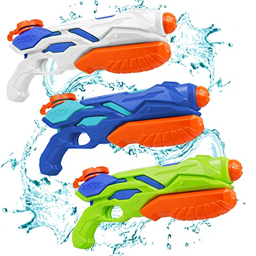 MOZOOSON Pistola de Agua 3 x 300 ML, Juguete de Agua de Verano de Gran Capacidad 8-12 Disparos de Largo Alcance, Juego de Pistola de Agua para Piscina en El Patio Trasero para Niños y Niñas