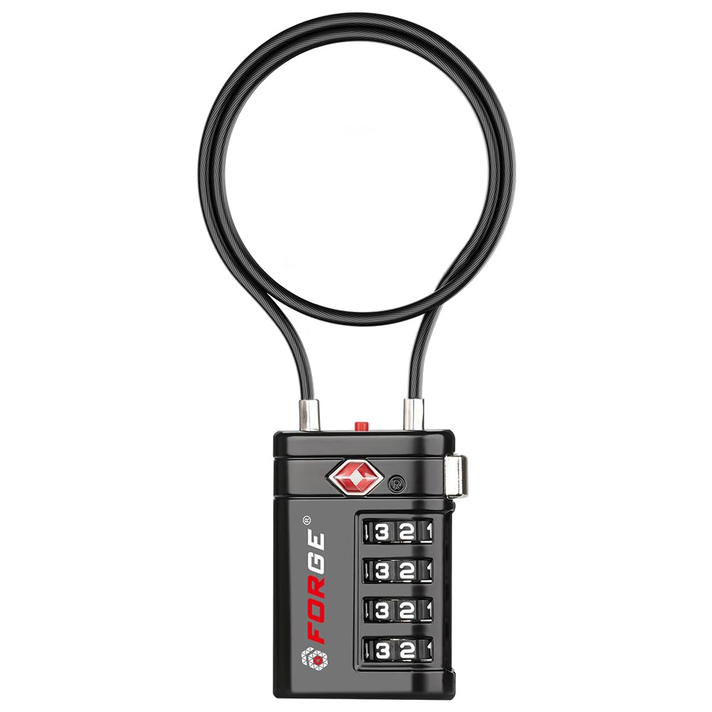 Forge Open Alert TSA Approved Luggage Locks, 15'' Extra Long Cable Lock