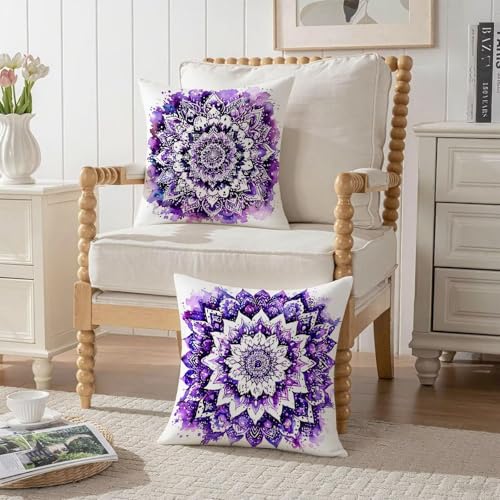 Housse coussin 70x70cm velours violet imperméable lot de 2 - 4