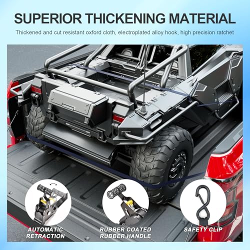 Image of SZYANG 2PCS Retractable Ratchet Straps Compatible with 2022-2026 Nissan Frontier Retractable Tie Down Straps Replacement for 2022-2026 Nissan Frontier Accessories