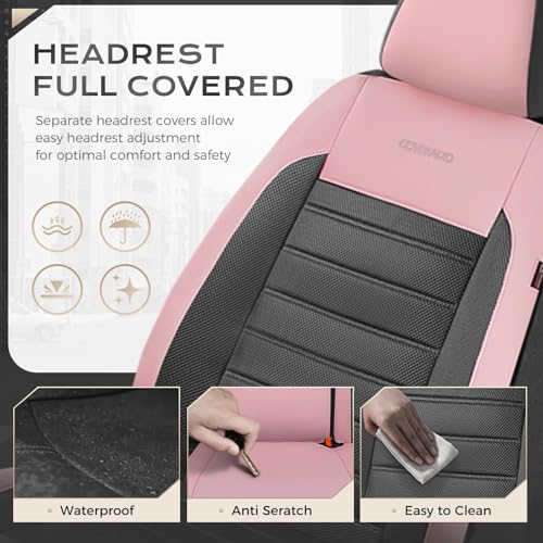 Image of Coverado Car Seat Covers Full Set, Luxury Leather Car Seat Covers, Automotive Front and Rear Mesh Seat Covers, Full Set 5 Seats, Pink Black Seat Covers for SUV Sedan Truck