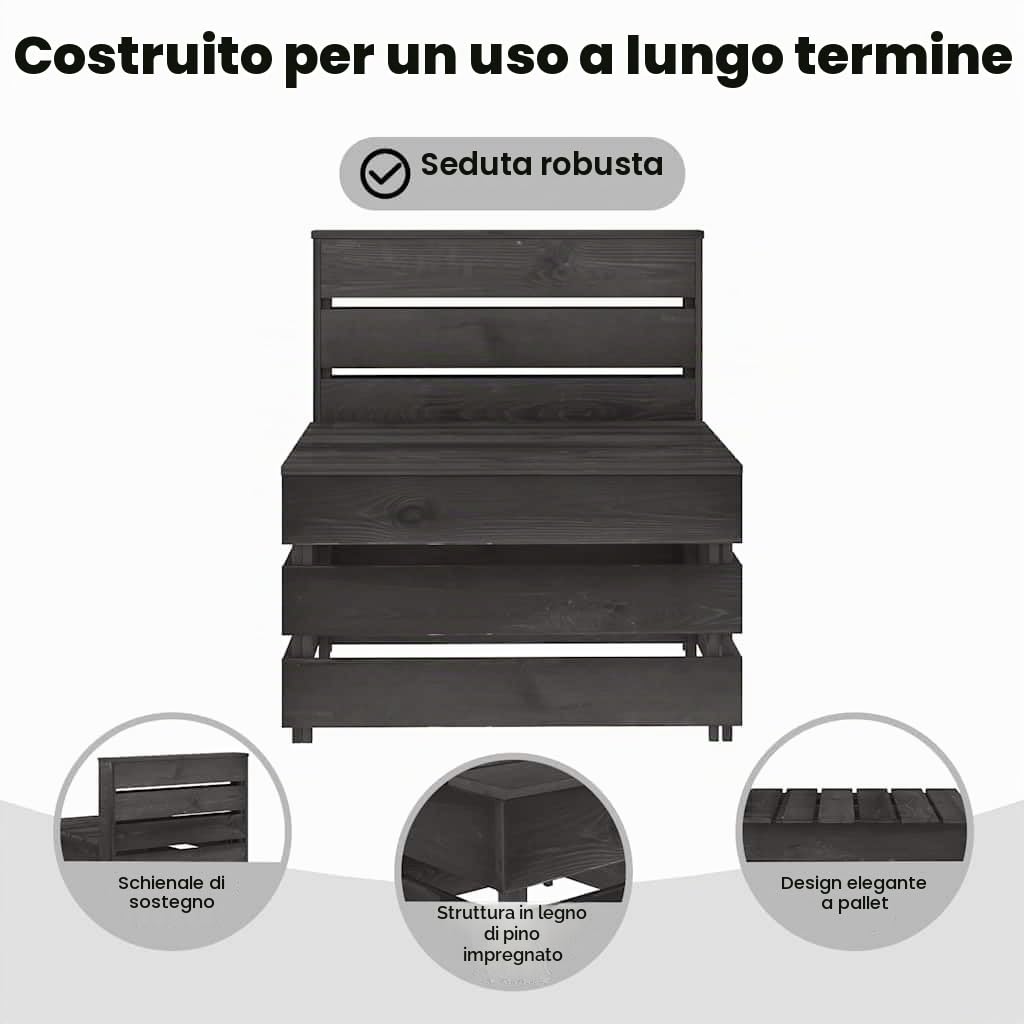 vidaXL Divano Centrale da Giardino Pallet Legno Pino Impregnato Grigio