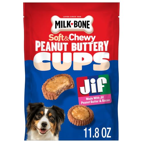 Image of Milk-Bone Soft & Chewy Peanut Buttery Cups, 11.8 Oz. Bag | Filled soft dog treats with Jif peanut butter & real bacon