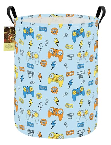 HUNRUNG Round Fabric Collapsible Storage Basket with Handles, Color Game