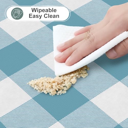 Image of misaya Square Waterproof Vinyl Table Cloth, Buffalo Flannel Backed Tablecloth, Wipeable Plastic Table Cover for Dinner, Kitchen, Outdoor (54 inch x 54 inch, Aquamarine and White)