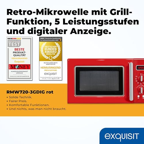 Exquisit Retro-Mikrowelle 700 Watt, 25,5 cm Drehteller, 1000 Watt Grill, 20L, 5 Leistungsstufen,...