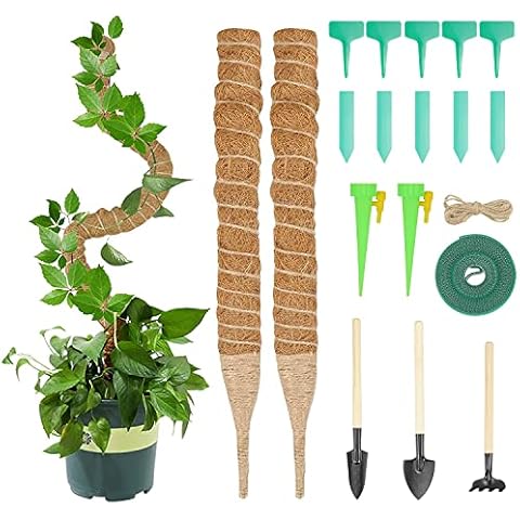 Moss Pole for Monstera, 2 Pack 24" Bendable Plant Pole Cheese Plant, Handmade Plants Trellis Support, Handmade Coco Coir Moss Pole with Twist Ties Plant Ties Labels Waterer for Climbing Plants Growth Cover