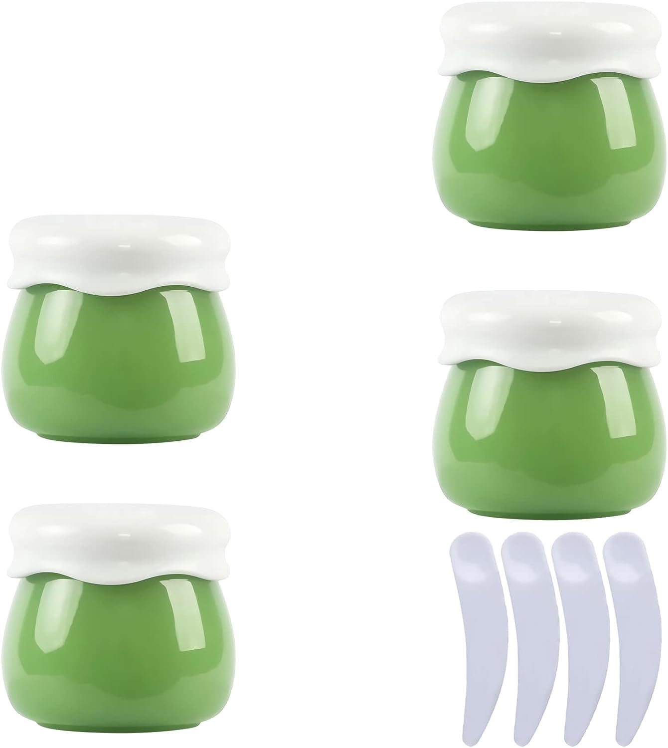 KRXSOBNV Cosmetic Jars, Pack of 4, Empty Pink 10ml CreamTravel Bottle + X Spatula(Green)