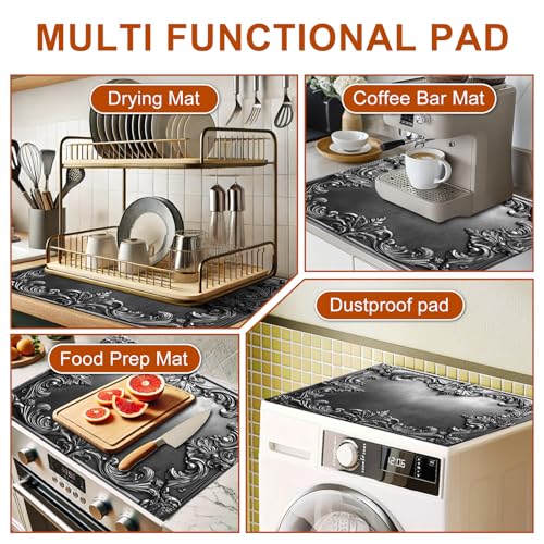 Image of HOMETITUTE Silver Baroque Stove Covers 28x20 Diatomite Heat Resistant Mat