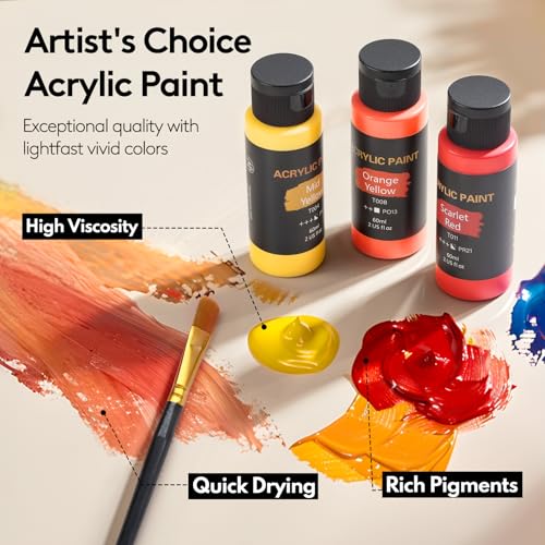 image for TMOL Acrylic Paint Set with 12 Art Brushes, 36 Colors (2 oz/Bottle) Ac