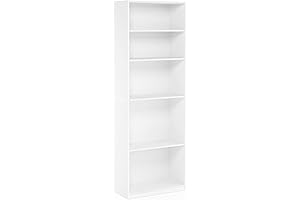 FURINNO JAYA Tall Shelf Unit | ۵ Tier Bookcase, Pristine White