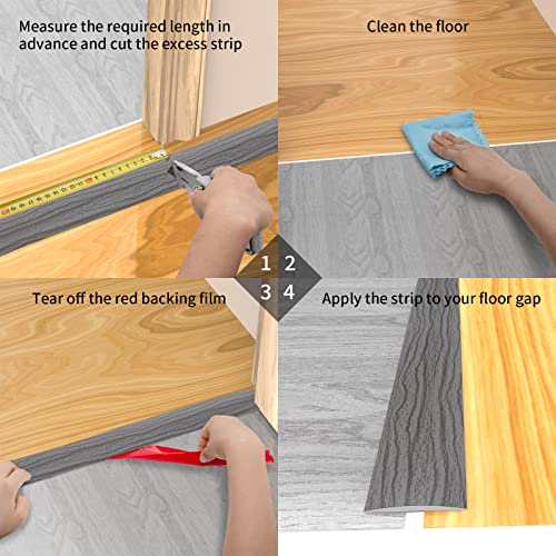 Peel And Stick Floor Transition Strip,Self Adhesive Flooring Cover Strip For Laminate And Vinyl,2" Wide Flat Divider Strip For Joining Floor Gaps,Carpet Threshold In Dark Gray Wood Grain #TOP4