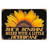 She is Sunshine Mixed With A Little Hurricane Antique Tin Sign Retro Sunflower Wall Decor Tin Painting for Home Bar Pub Club Cafe Room Garage Man Cave 8x12 inch