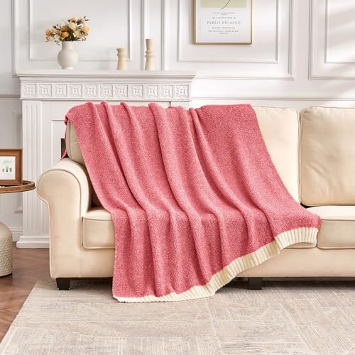 Image of CozeCube Reversible Knitted Throw Blanket, Red White Melange 60 inchx80 inch
