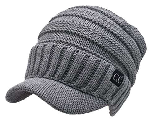 Image of C.C Trendy Warm Oversized Chunky Soft Oversized Ribbed Slouchy Knit Hat with Visor Brim