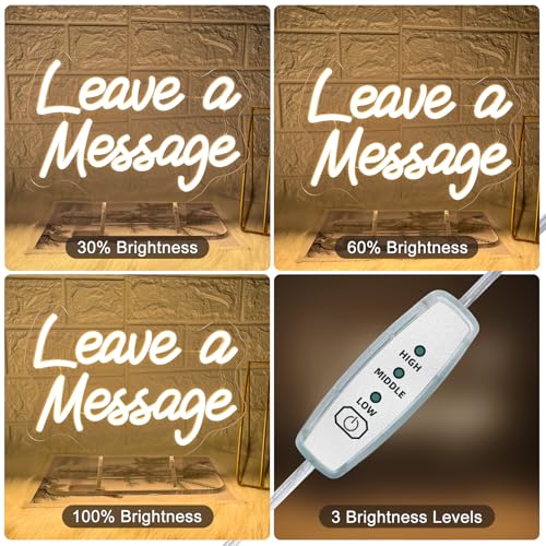 Image of Leave a Message Neon Sign With Holder Base, Neon Guestbook Table Signs for Wedding Shop Business Desk Decor Reception Welcome Dimmable Led Sign, Warm White USB Neons Light