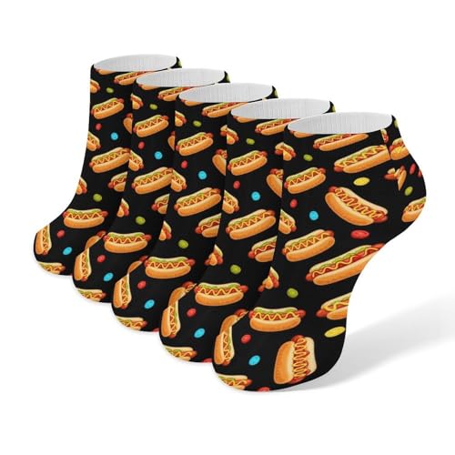 LITPUZC Women's Fashion Ankle Socks Funny Running Low Cut Socks Fun Food Candy Dots Hotdog Hot Dogs No Show Athletic Sock Soft Breathable Crew Sock 5 Pairs