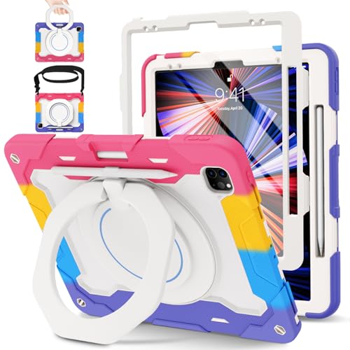 ROISKIN for iPad 12.9 Pro Case 6th/5th/4th/3rd Generation (2022/2021/2020/2018),Military Protective Cover for 12.9 inch iPad with Screen Protector & Pencil Holder & Rotating Stand & Shoulder Strap