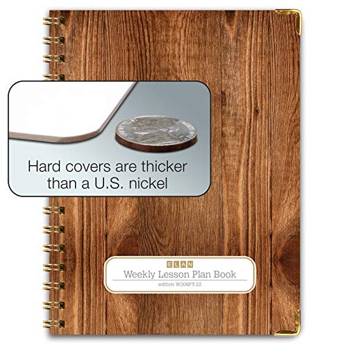 Elan Publishing Company Hardcover 8 Period Teacher Lesson Plan - Days Vertically Down The Side With Bonus Clip-In Bookmark (Woodgrain) #TOP2