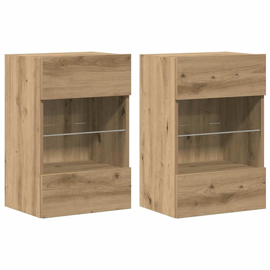Szafki wiszące z oświetleniem LED Dąb Artisan 2 sztuki brąz