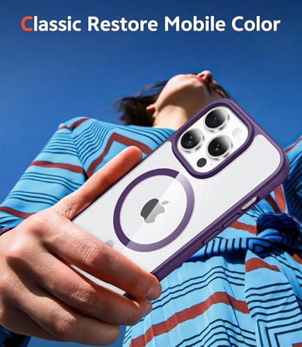 Image of FNTCASE for iPhone 14 Pro-Max Case: Clear Magnetic Phone Cases with Screen Protector Compatible with Magsafe Slim Anti Yellowing Rugged Shockproof Protective Transparent Cell Phone Cover (B-Purple)