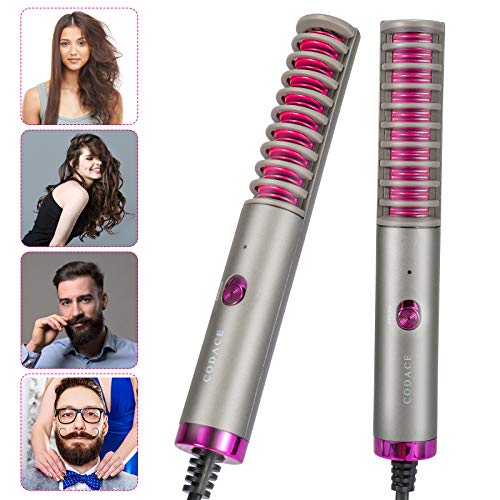 2-in-1 Hair Straightener and Beard Straightener Comb– Hair Straightening Iron with Built-in Comb, 30s Fast Heating & Anti-Scald, Perfect for Professional Salon at Home