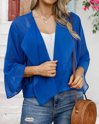 Image of Womens Summer Tops Short Shrugs Kimono Cardigans Casual Chiffon Bolero Jackets 2026