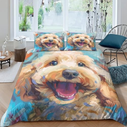 Housse de couette imprimé 3D chien en microfibre résistante durable