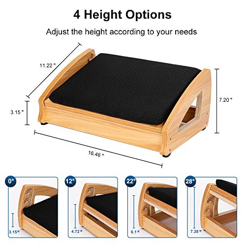 Image of StrongTek Wood Ergonomic Footrest - 4-Angle Adjustable Foot Stool for Desk, Office Footrest, Anti-Slip Foot Stand for Under Desk, Enhances Posture, Promotes Blood Circulation, Easy Assembly (Natural)