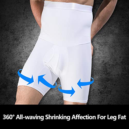 Shaxea Men's High Waist Tummy Abdomen Leg Control Shapewear Shorts Slimming Body Shaper Underwear Boxer Brief (White, Xxl) #TOP4