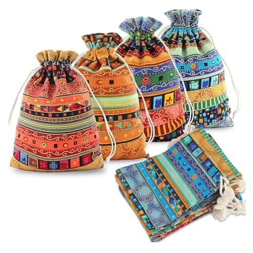 DHSWNNG 20 Piezas Bolsa Tela Pequeña, Bolsitas Estilo étnico Saquitos con Cordón 10 x 15 CM Bolsas de Yute Algodón Bolsas de Monedas Reutilizable para Candy Fiesta Joyas Lavanda Boda