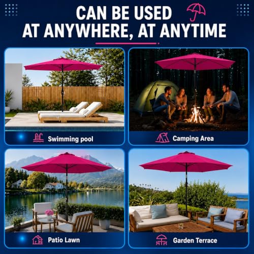 Image of Hukimoyo 8.5Ft Diameter Large Outdoor Patio Cantilever Offset Umbrella with Base Stand, Waterproof Heavy Duty Garden Parasol Sun Shade Canopy, Side Pole Umbrella for Backyard, Poolside, Deck, Lawn, Terrace, Cafe.