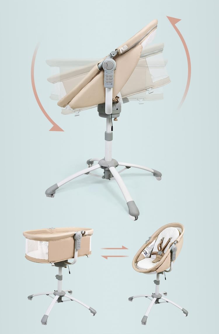 3 en 1 Cama de bebé a mi Lado, Multifuncional Ajustable Cuna eléctrica para bebé recién Nacido con agitación y música, Se Puede Convertir en una Silla Alta de con Ruedas (Grey)