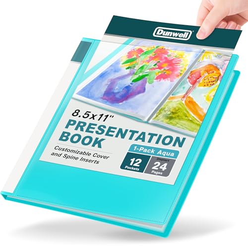 Dunwell 12-Pocket Presentation Binder with Plastic Sleeves (24 Viewable Pages), 8.5x11 Portfolio Folder, Top-Loading Sheet Protectors, Customizable Cover, Organizer for Photos, Recipes (Aqua)