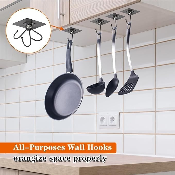 Image of 6 Pcs Black Self-Adhesive Wall Hooks Heavy Duty Waterproof Nail-Free Rustproof Metal Hooks for Bathroom Kitchen Bedroom Ceiling Home Towels Keys Bags Coats Clothes