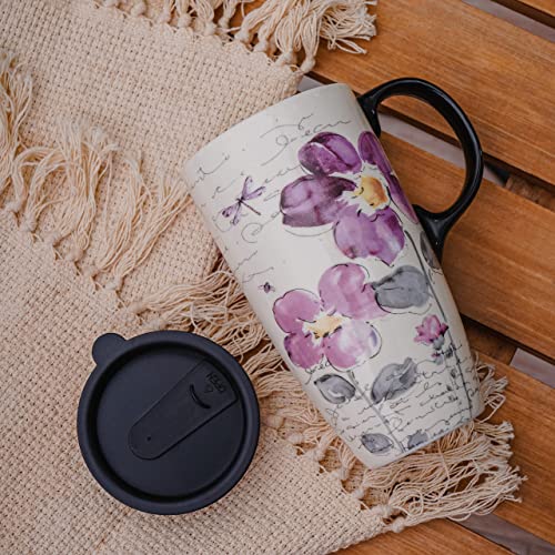 DUSVALLY Ceramic Mug Coffee Mug with Lid Porcelain Cup with Box Latte Mug 17oz. Purple Flowers, Purple,red, 13.21 cm x 15.75 cm - Image 3