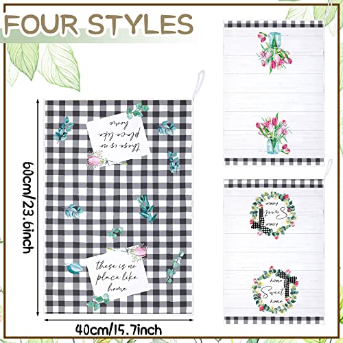 Geyoga 4 Pcs Spring Kitchen Towels Set Farmhouse Dish Towels Flower Plaid Towels Buffalo Tea Towels 16 X 24 Inch Absorbent Drying Dish Housewarming Gifts For Home Bathroom Drying Dish #TOP2