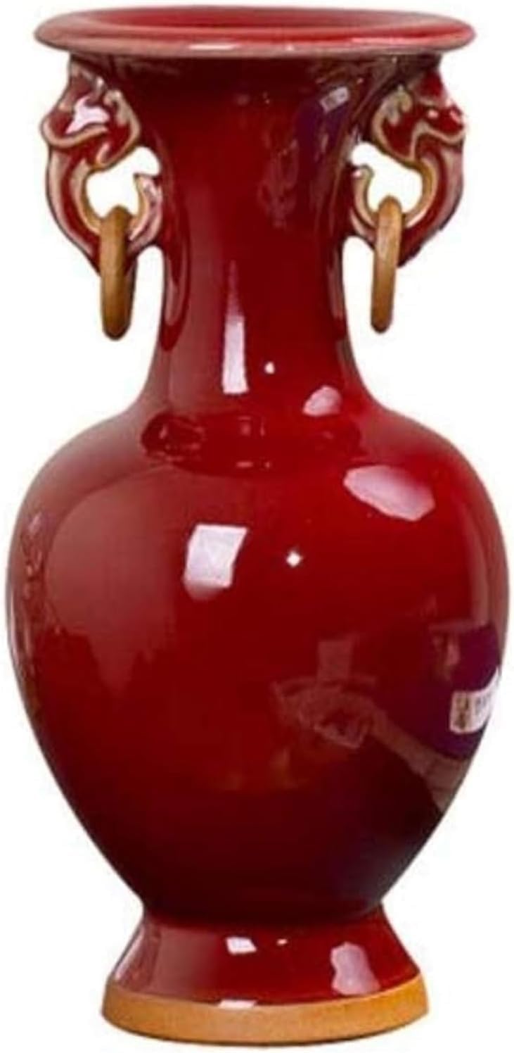 Vase Tabletop Ceramic Handmade Crafts Red Small Ear Bottle Can Be Placed in The TV Cabinet Bedside Table
