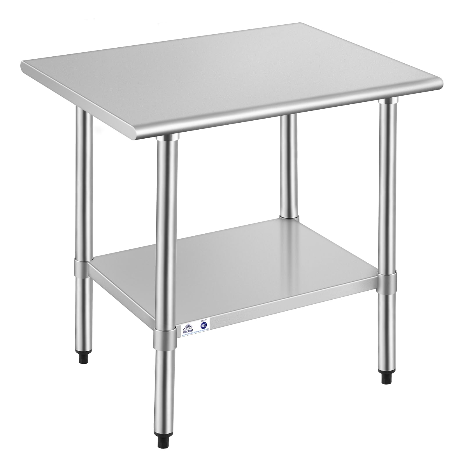 ROCKPOINT Stainless Steel Table for Prep &amp; Work 24x36 Inches, NSF Metal Commercial Kitchen Heavy Duty Table with Adjustable Under Shelf and Table Foot for Restaurant, Home and Hotel