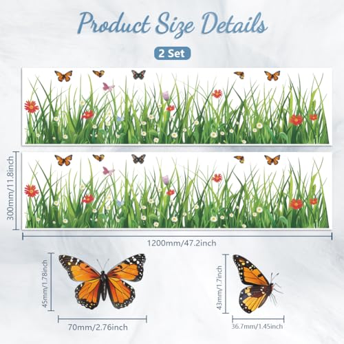 Autocollants statique voiture Peacoblue, 2 feuilles herbe papillon 47x12"