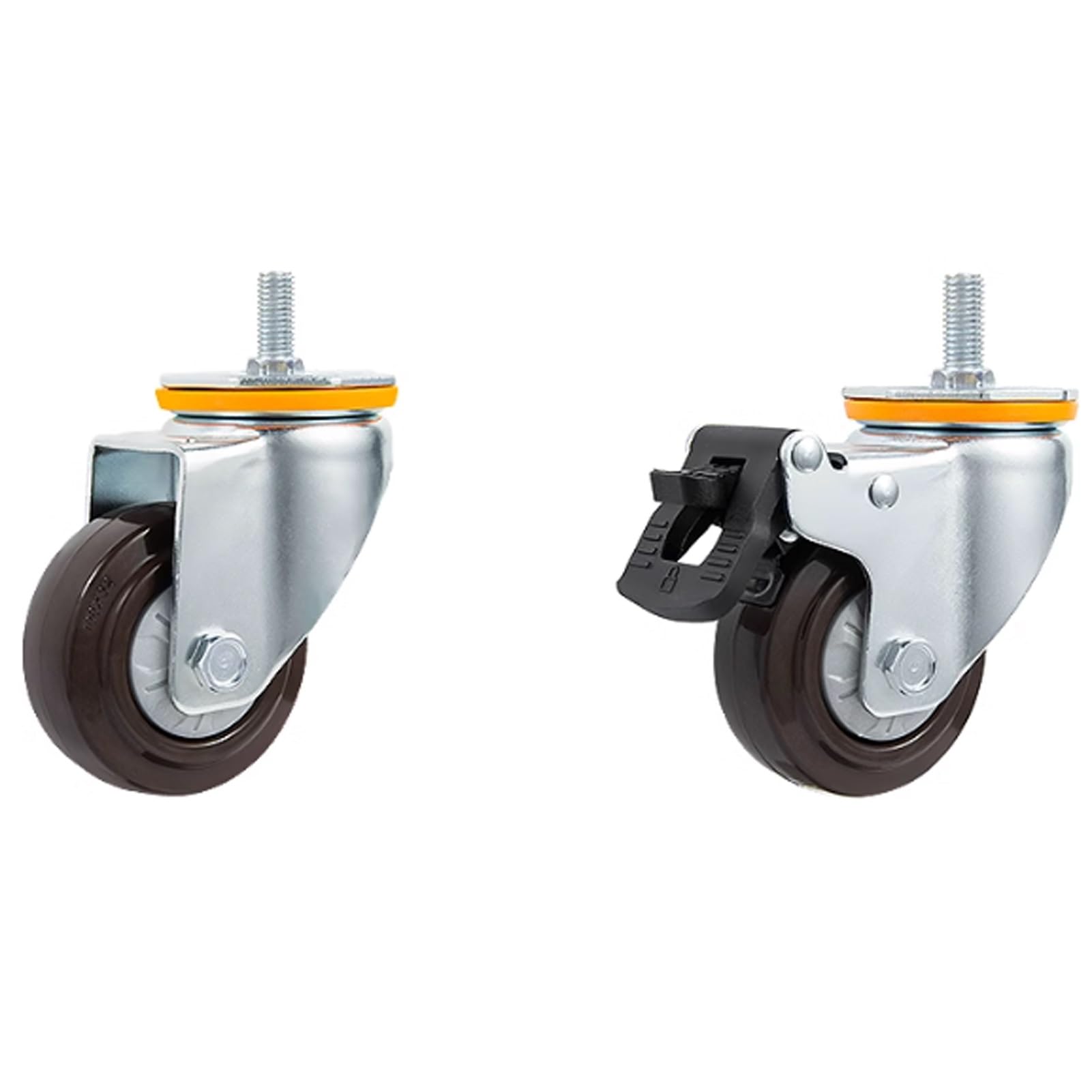 Wytrzymałe kółka gumowe 10 cm z hamulcem - ciche, uniwersalne kółka skrętne do wózków - gwint M14/M16 x 30 mm - nośność 330 kg - zestaw 4 szt