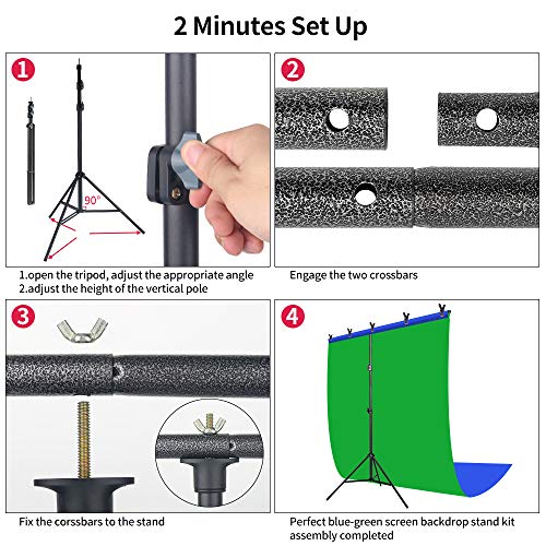 Jebutu Green Blue Backdrop With Stand Kit 5 X 6.5 Ft, Double-Sided Reversible Green Blue Screen With Portable T-Shaped Photograph Background Stand,5 Backdrop Clips For Video,Tiktok,Youtube,Zoom,Gaming #TOP4