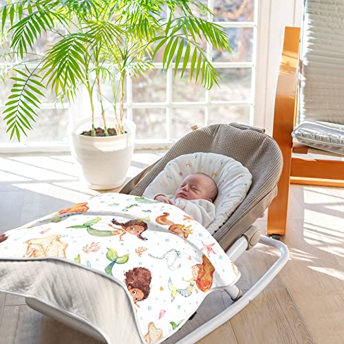 Image of Swaddle Blanket for Watercolor Mermaid Baby Receiving Blanket Muslin Baby Swaddles Soft Cotton Breathable Nursery Blankets for Unisex Boys and Girls 30x40 Inch