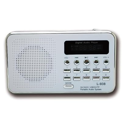L-938 Şarjlı Taşınabilir FM Radyo | Dijital Ekranlı | USB/TF/SD/AUX Destekli | BL-5C Bataryalı Cep Radyosu (Beyaz)