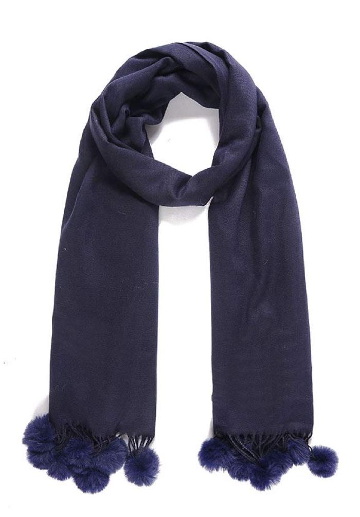 The Olive House Women's Navy Blue The Olive House® Faux Fur Pom Pom Scarf
