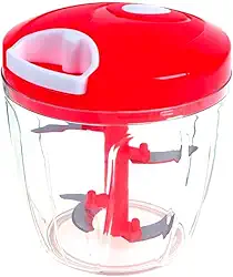 Mini Processador e Triturador Manual Picador de Alimentos com 5 Lâminas de Aço Inox Grande Capacidade 900ml Base Antiderrapante e Tampa com Corda Ideal para Legumes Cebola Alho Cheiro Verde Tomate