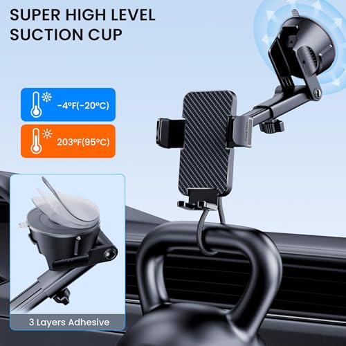 GUWEZ Phone Holders for Your Car [Military Grade Suction Ultra Strong Base] Cell Phone Car Holder 3 in 1 Dashboard/Windshield/Air Vent Hands-Free for Video Installation Kit iPhone Android