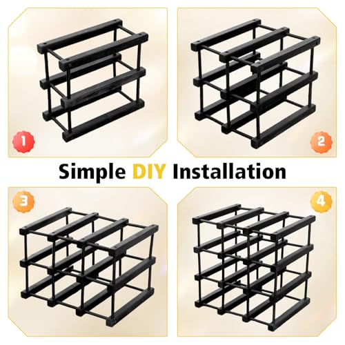 Wooden Wine Rack, 12 Bottles Expandable Countertop Wine Storage Rack, 4 Tiers Wine Bottle Holder Customizable Wine Organiser Display Rack for Cabinet,Cupboard,Countertop - Image 4