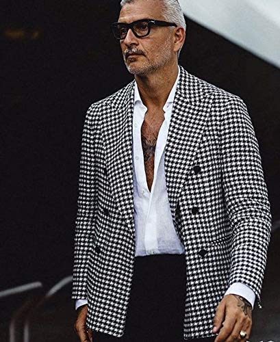 QZI Men's Blazer Houndstooth Blazer Peak Lapel Double Breasted Suit Jacket Party Tuxedo Coat4